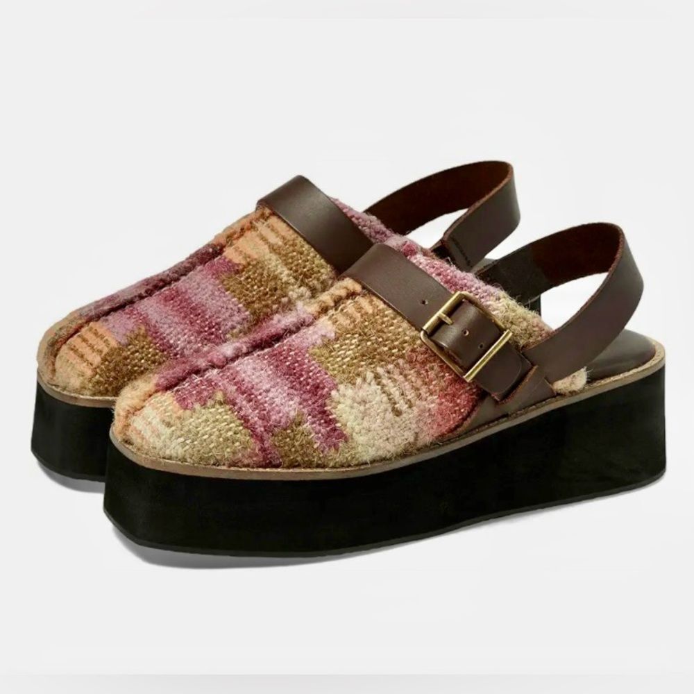 NEW Free People Astrid Platform Mule Shoe Slip-On Strap in Mulberry Mix Size 7.5 - Picture 2 of 9